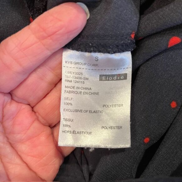 Elodie Navy Midi Skirt with Red Dots Flowy Breezy Side Zip Size Small - Picture 9 of 11